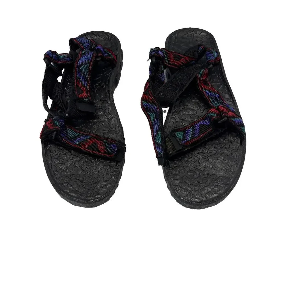 Shoremates Mens Sport Sandals Size 10 Black Geometric Strappy Made in USA